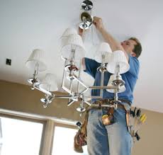 Electricians installing lighting